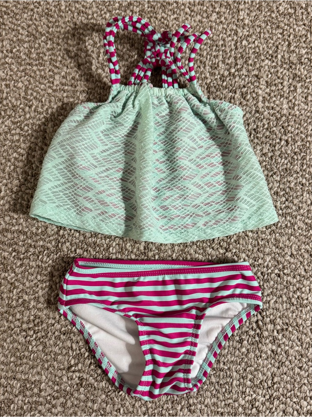 Circo Baby Girl 2-Piece Tankini Swimsuit Mint Pink Stripe 18 Months